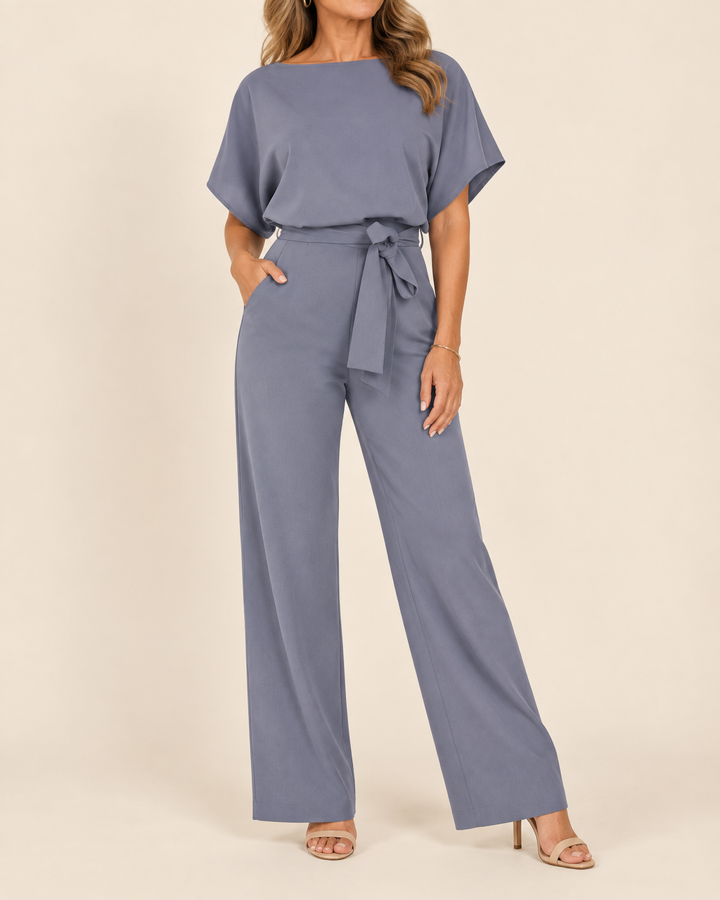 Faye | Women's Chic Belted Jumpsuit with Short Sleeves