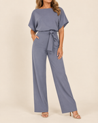 Faye | Women's Chic Belted Jumpsuit with Short Sleeves