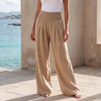 Aeraflow - High-Waisted Smocked Wide-Leg Trousers