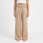 Aeraflow - High-Waisted Smocked Wide-Leg Trousers