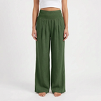 Aeraflow - High-Waisted Smocked Wide-Leg Trousers