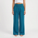 Aeraflow - High-Waisted Smocked Wide-Leg Trousers