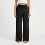 Aeraflow - High-Waisted Smocked Wide-Leg Trousers