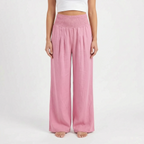 Aeraflow - High-Waisted Smocked Wide-Leg Trousers