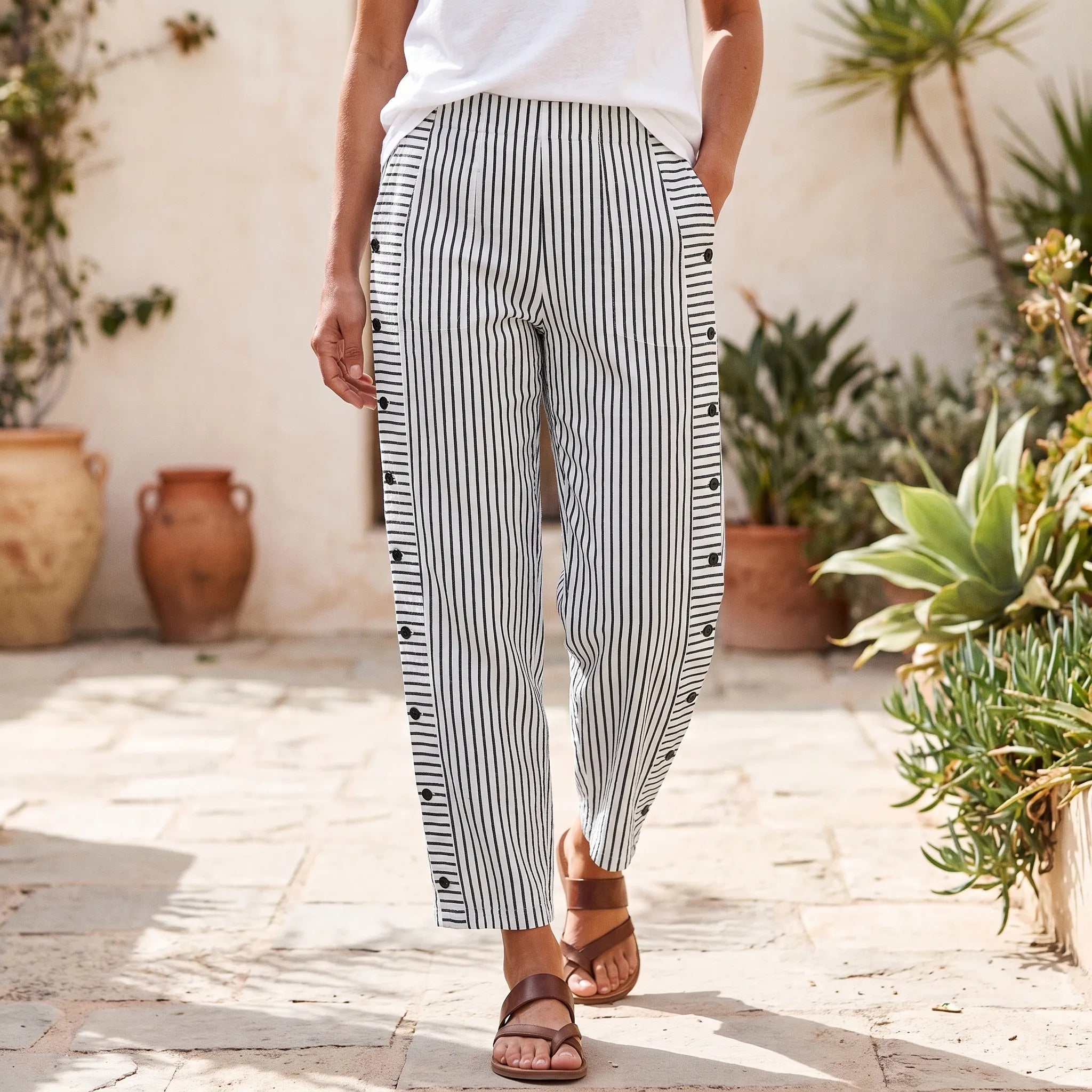 Aeratea - Ladies Casual Summer Striped Trousers