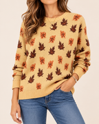 Elara | Women's Cosy Knitted Jumper with Autumn Leaf Pattern