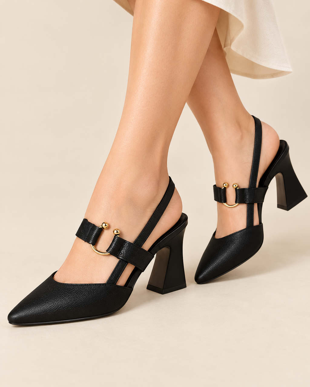 Emory | Women's Stylish Heeled Slingbacks with Gold Accent