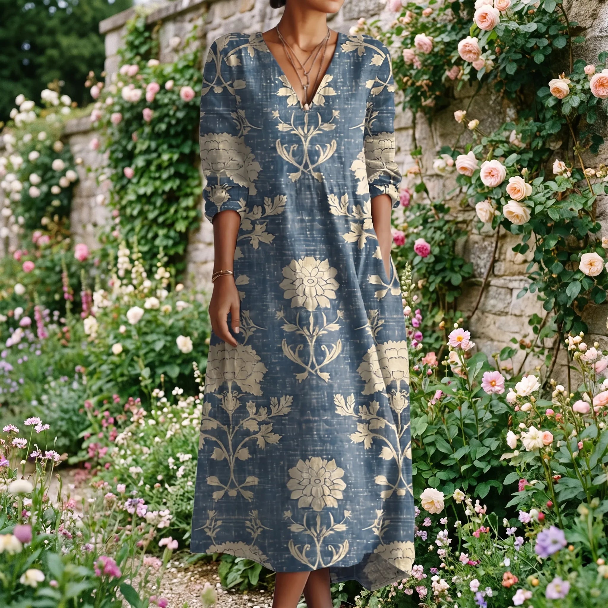 Florisa - Relaxed Botanical Print Midi Dress