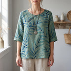 Foliana - Relaxed Watercolour Leaf Print Women's Top