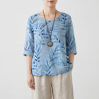 Foliana - Relaxed Watercolour Leaf Print Women's Top