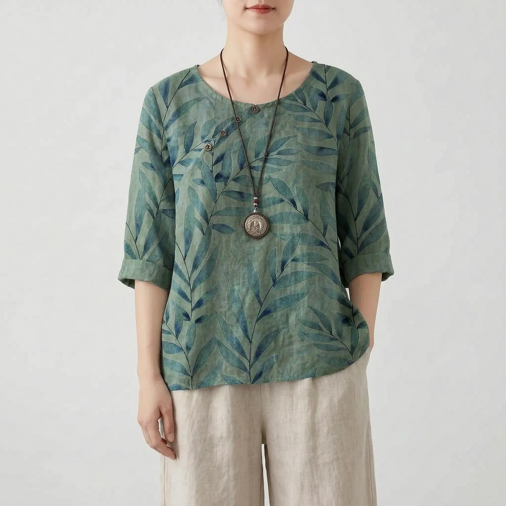 Foliana - Relaxed Watercolour Leaf Print Women's Top