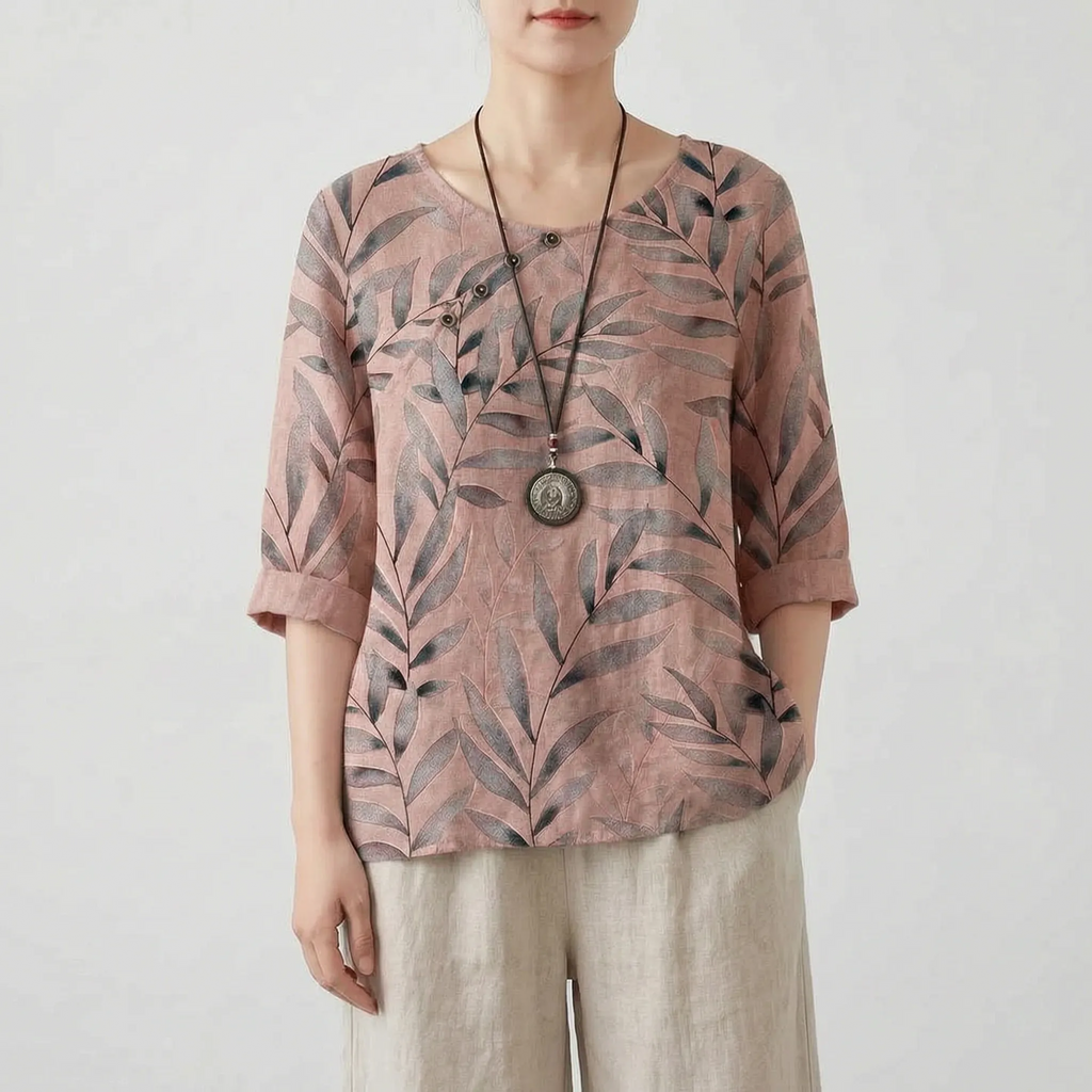 Foliana - Relaxed Watercolour Leaf Print Women's Top