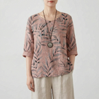 Foliana - Relaxed Watercolour Leaf Print Women's Top
