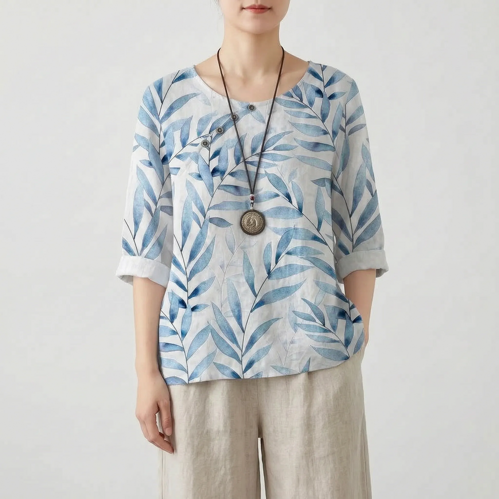 Foliana - Relaxed Watercolour Leaf Print Women's Top
