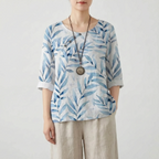 Foliana - Relaxed Watercolour Leaf Print Women's Top