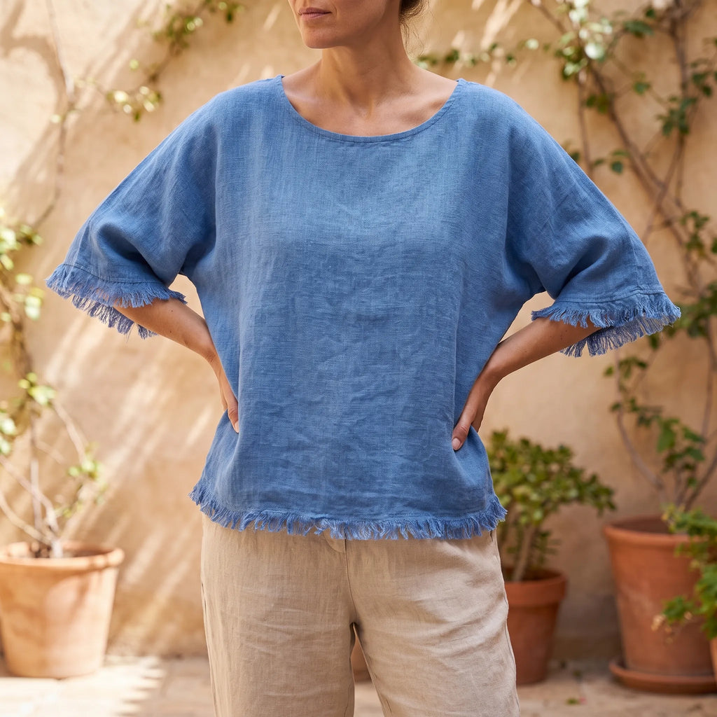 Fraylia - Relaxed Fit Frayed Edge Womens Blouse
