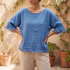 Fraylia - Relaxed Fit Frayed Edge Womens Blouse