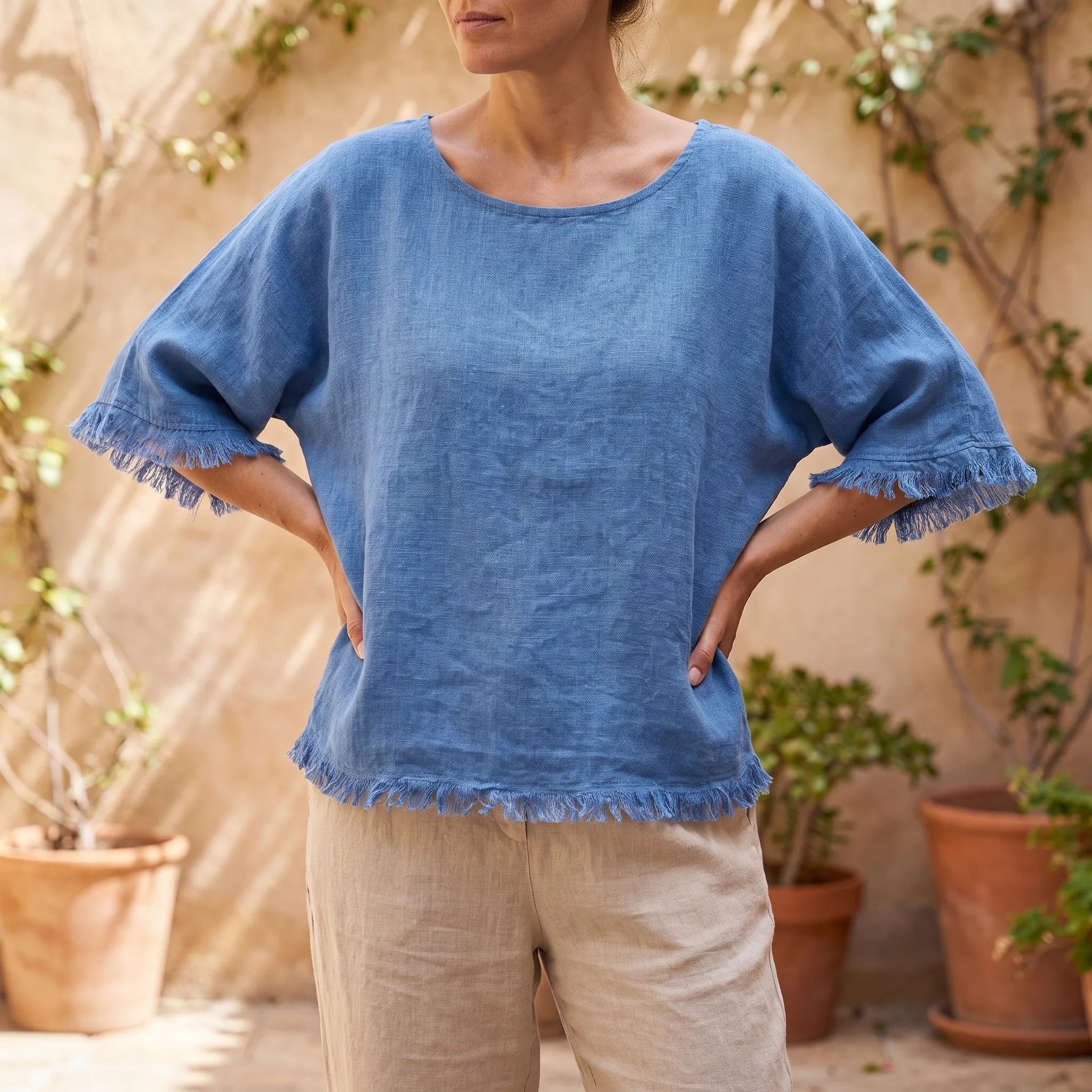 Fraylia - Relaxed Fit Frayed Edge Womens Blouse