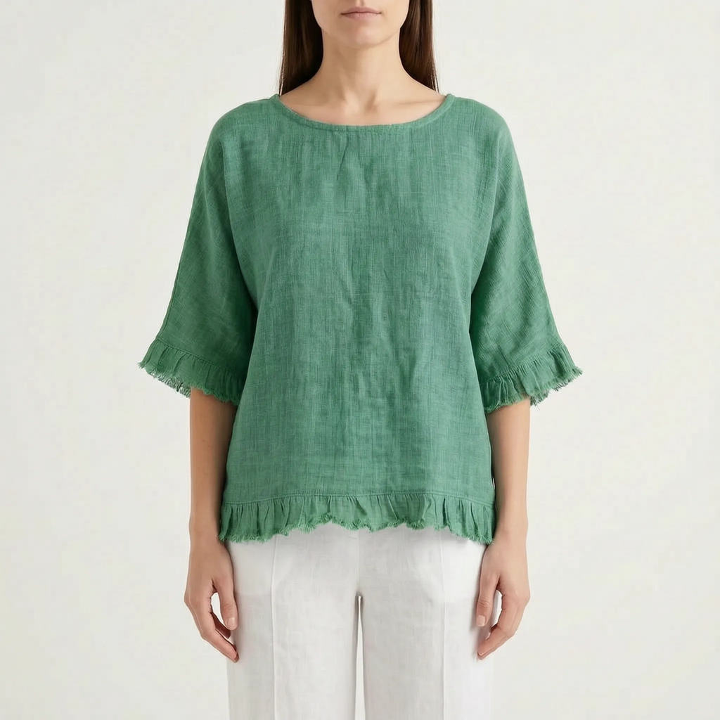 Fraylia - Relaxed Fit Frayed Edge Womens Blouse