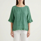 Fraylia - Relaxed Fit Frayed Edge Womens Blouse