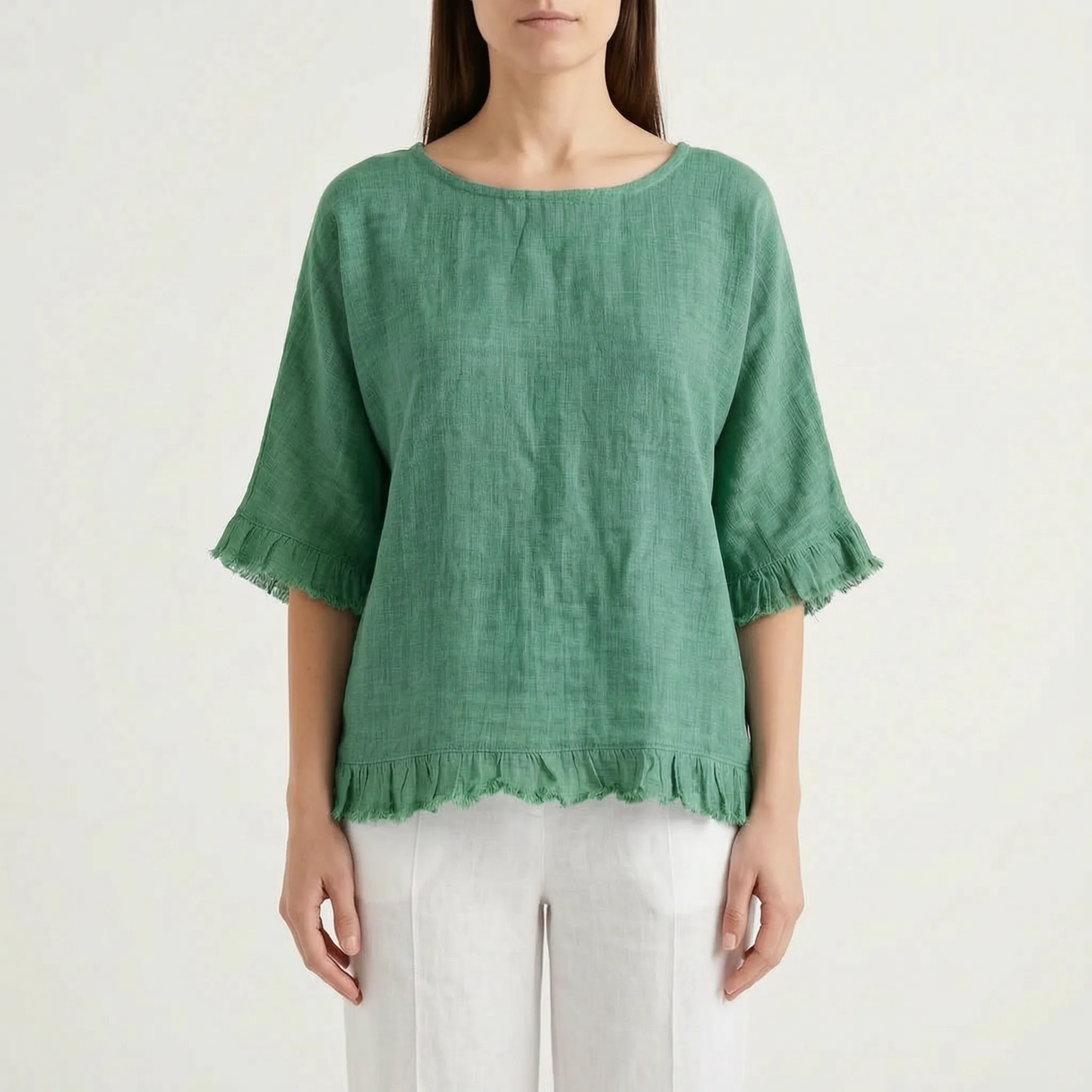 Fraylia - Relaxed Fit Frayed Edge Womens Blouse
