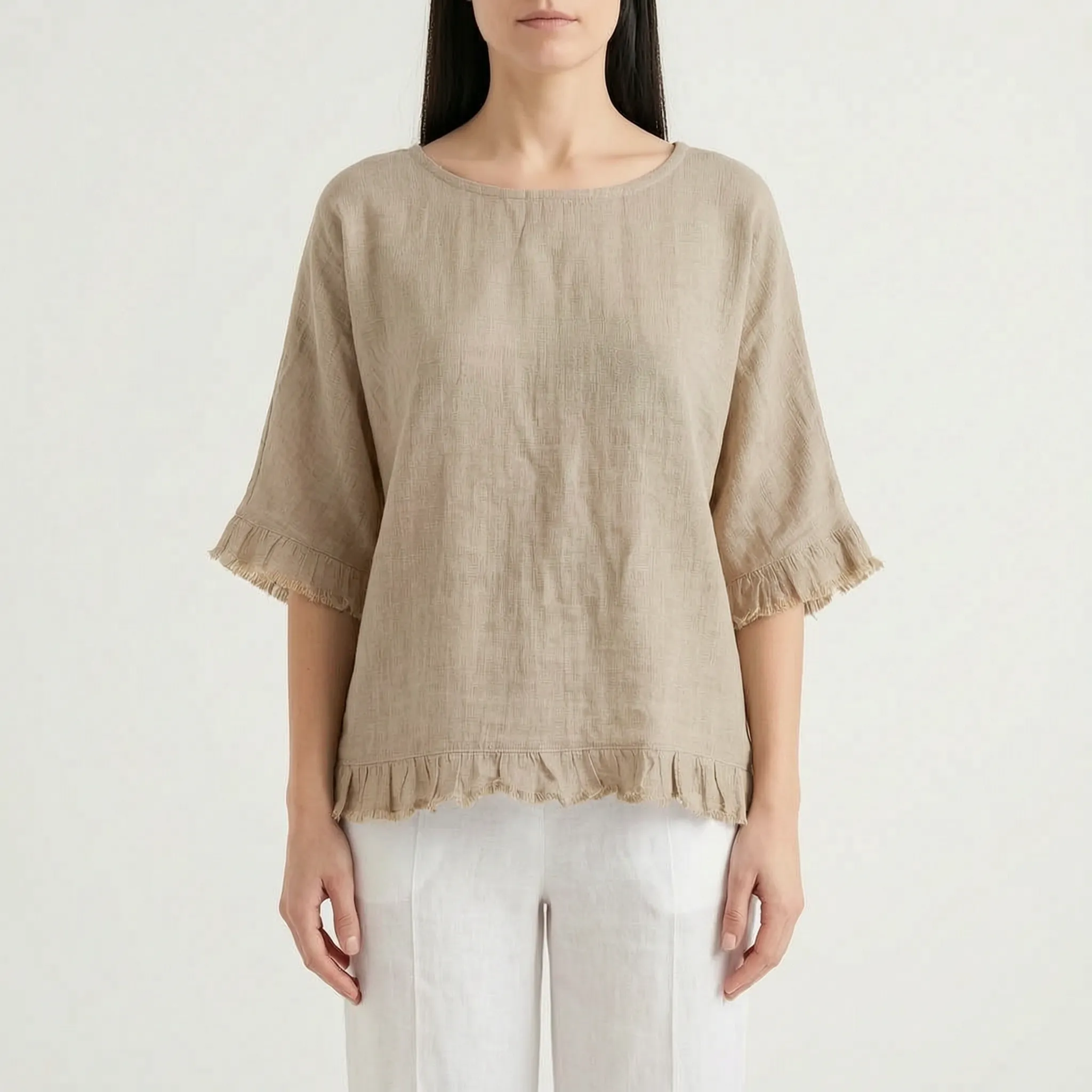 Fraylia - Relaxed Fit Frayed Edge Womens Blouse