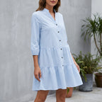 Lottora - Casual Button-Down Check Mini Dress