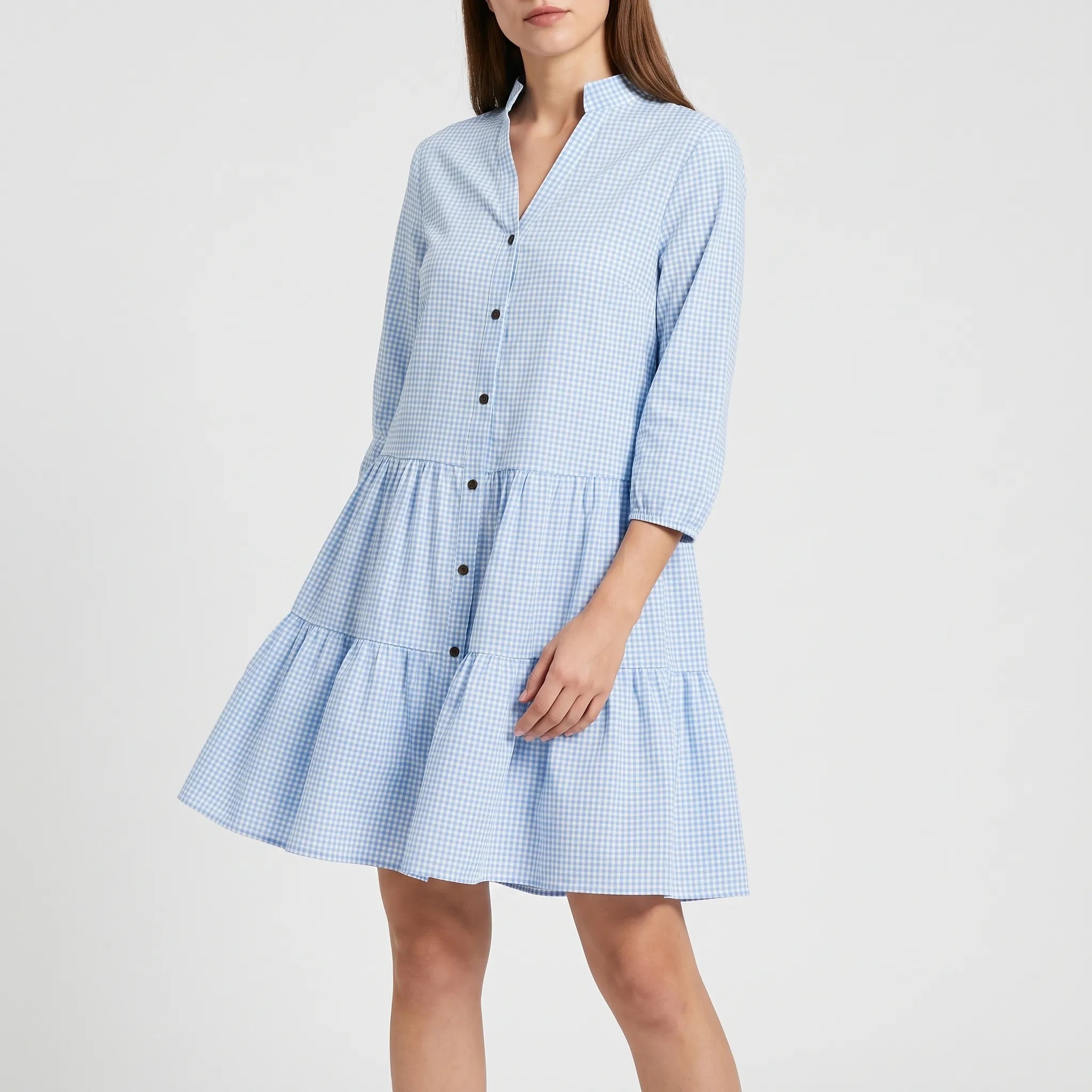 Lottora - Casual Button-Down Check Mini Dress