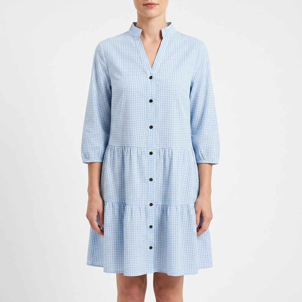 Lottora - Casual Button-Down Check Mini Dress