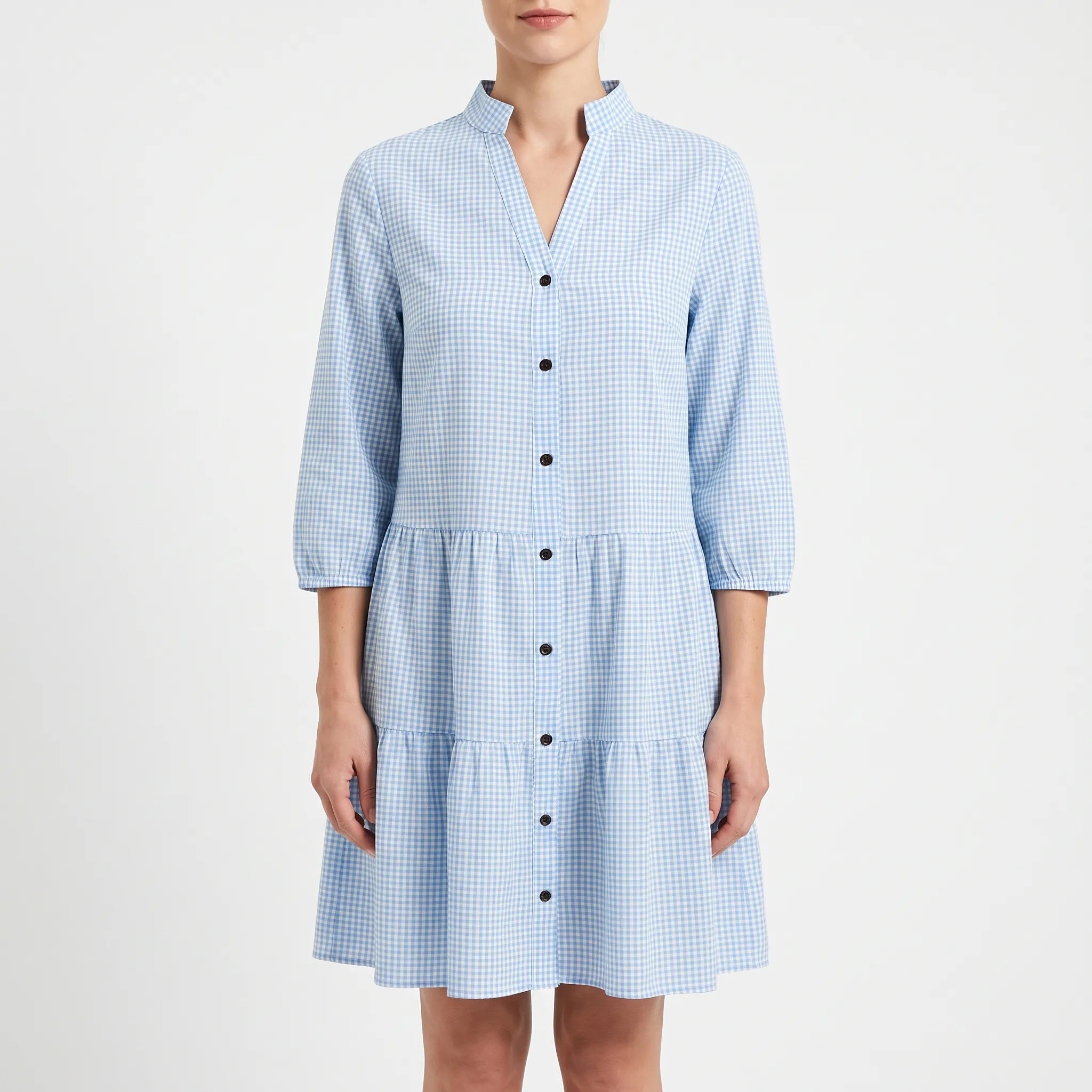 Lottora - Casual Button-Down Check Mini Dress