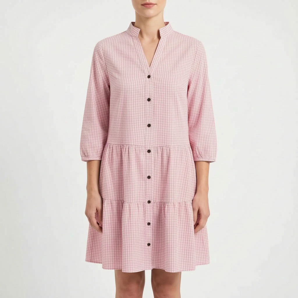 Lottora - Casual Button-Down Check Mini Dress