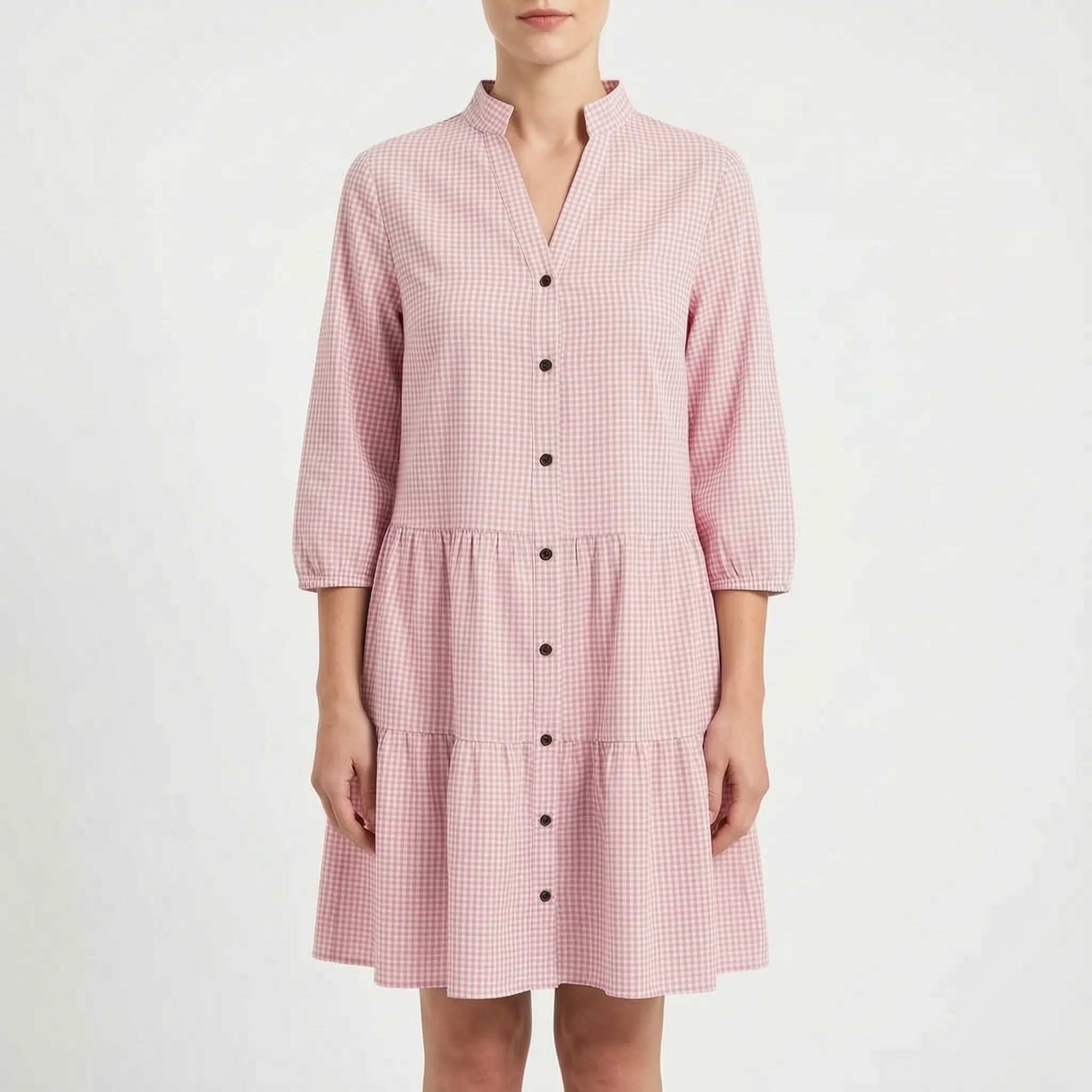 Lottora - Casual Button-Down Check Mini Dress