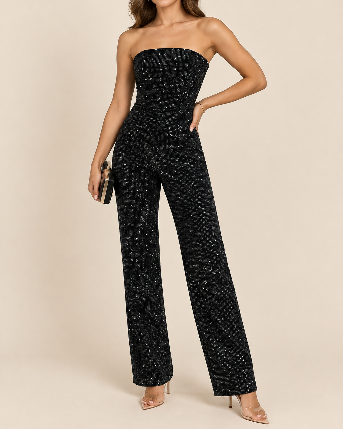 Remi | Women's Chic Strapless Sparkling Jumpsuit