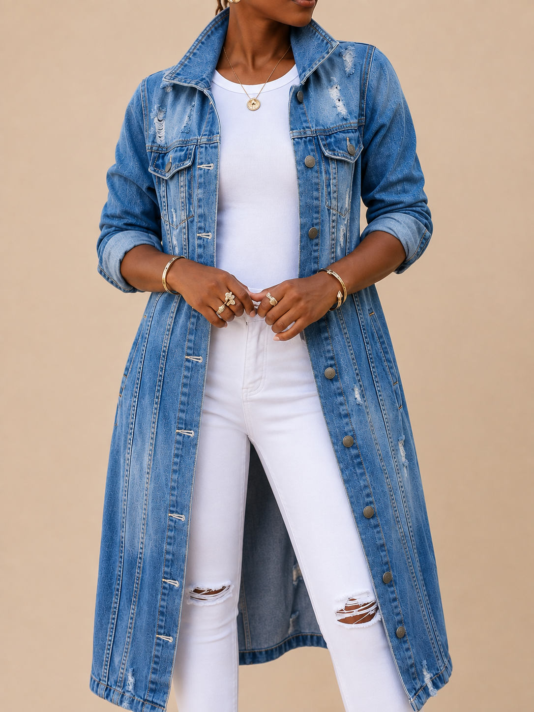 Tamsin | Women's Distressed Denim Trench Coat