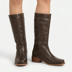 Velvea - Tan Knee High Boots With Block Heel