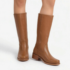Velvea - Tan Knee High Boots With Block Heel