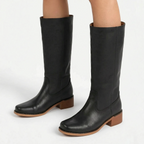 Velvea - Tan Knee High Boots With Block Heel