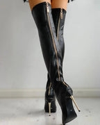Althea - Women's Chic Thigh High Stiletto Boots with Zip Detailing