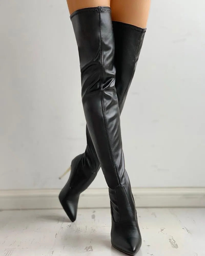 Althea - Women's Chic Thigh High Stiletto Boots with Zip Detailing