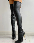 Althea - Women's Chic Thigh High Stiletto Boots with Zip Detailing