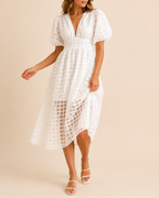 Amara | Women's Elegant Puff Sleeve Midi Dress
