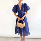 Amara - Women's Elegant Puff Sleeve Midi Dress