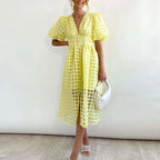 Amara - Women's Elegant Puff Sleeve Midi Dress