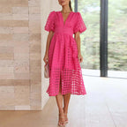 Amara - Women's Elegant Puff Sleeve Midi Dress
