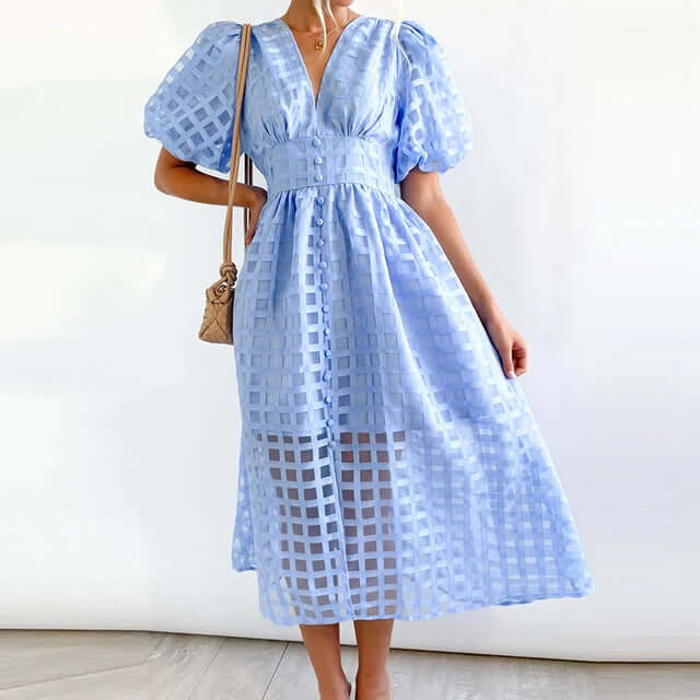 Amara - Women's Elegant Puff Sleeve Midi Dress