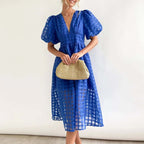 Amara - Women's Elegant Puff Sleeve Midi Dress