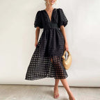 Amara - Women's Elegant Puff Sleeve Midi Dress