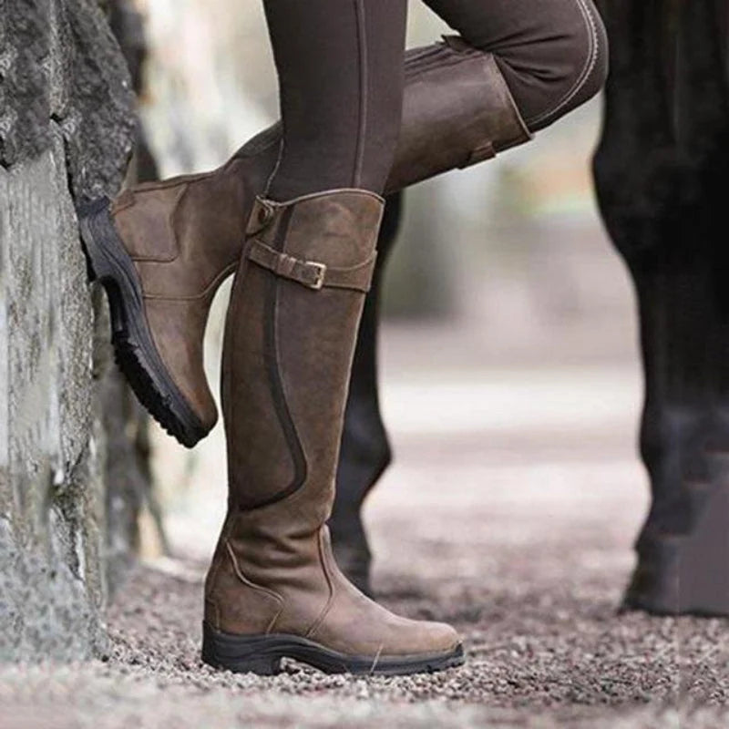 Arden - Women's Knee High Boots with Buckle Detail