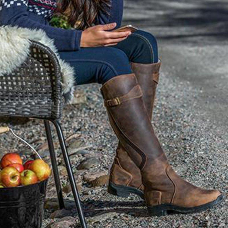 Arden - Women's Knee High Boots with Buckle Detail