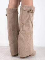 Aria - Women's Knee High Faux Leather Boots with Gold-Tone Buckle